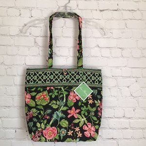 Vera Bradley Botanica Tote Bag Black Green Pink Quilted Floral 2007 New Retired